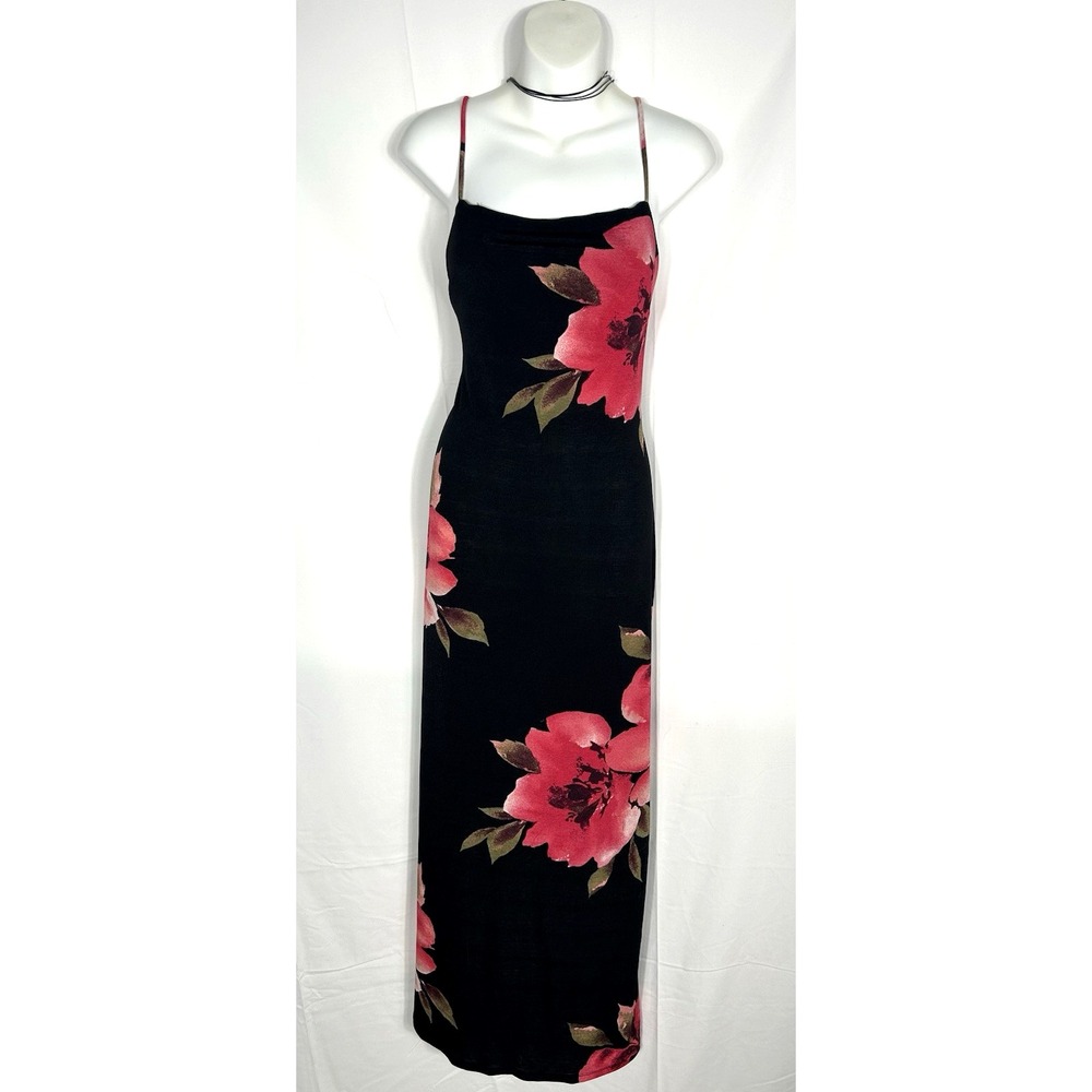Iris Maxi Dress Size 1X Thin Strap 90s Stretch Whimsigoth Dark Floral Romantic